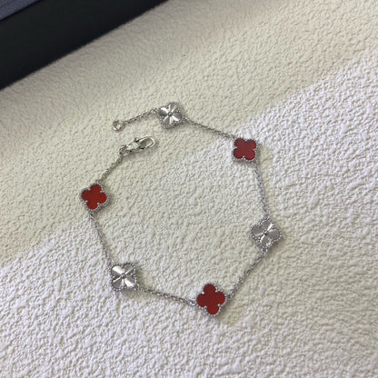 [Windsor Jewelry]CLOVER 6 MOTIF RED AGATE LASER BRACELET
