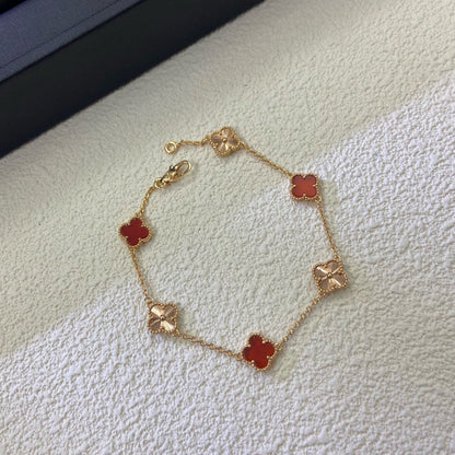 [Windsor Jewelry]CLOVER 6 MOTIF RED AGATE LASER BRACELET
