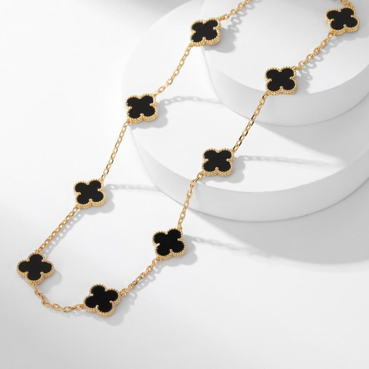 [Windsor Jewelry]CLOVERS THE 10-MOTIFS ONYX NECKLACE