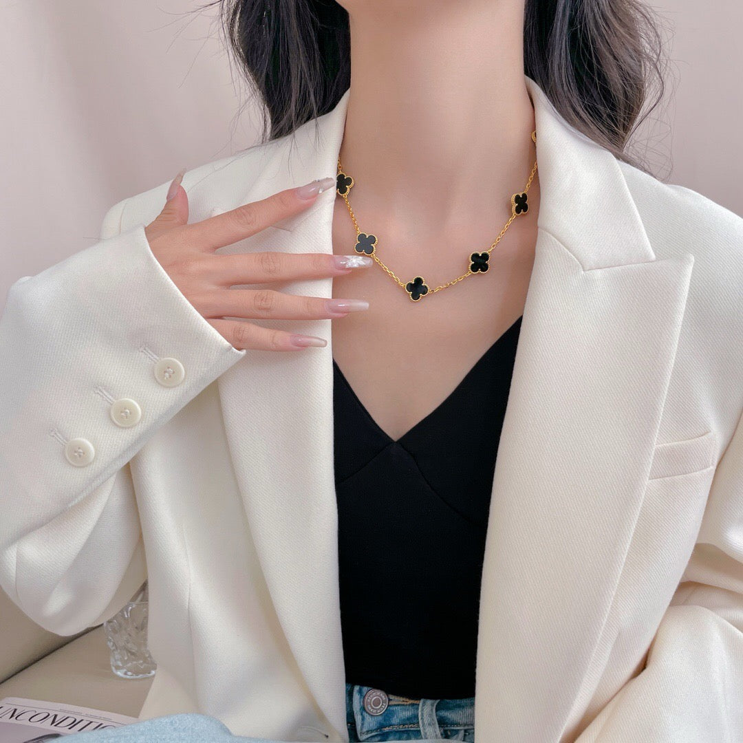 [Windsor Jewelry]CLOVERS THE 10-MOTIFS ONYX NECKLACE