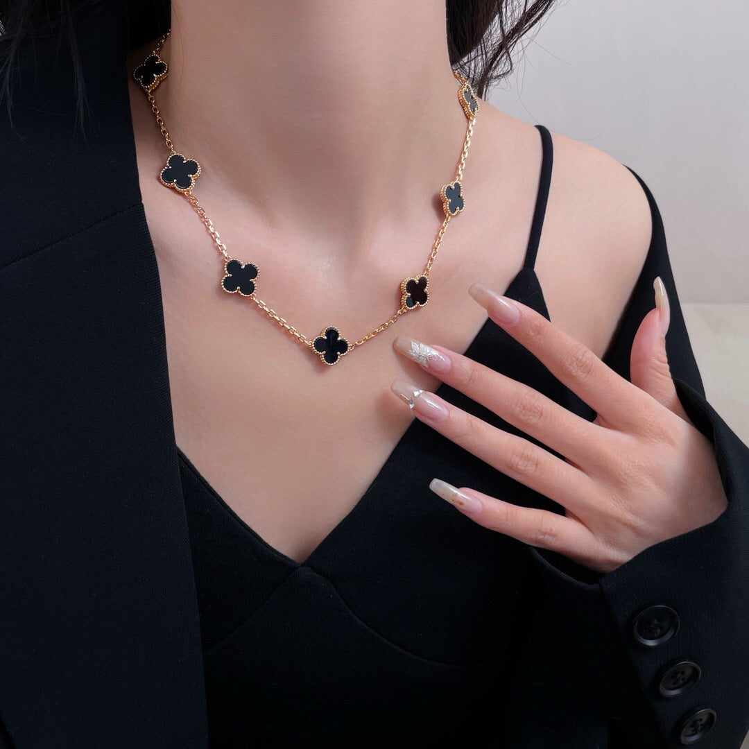 [Windsor Jewelry]CLOVERS THE 10-MOTIFS ONYX NECKLACE