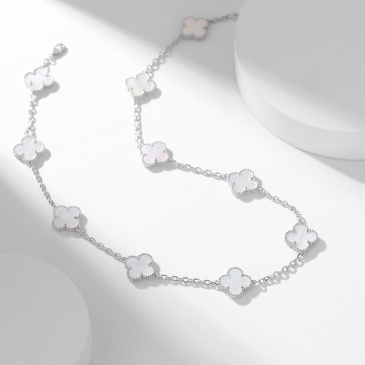 [Windsor Jewelry]CLOVERS THE 10-MOTIFS WHITE MOTHER OF PEARL NECKLACE