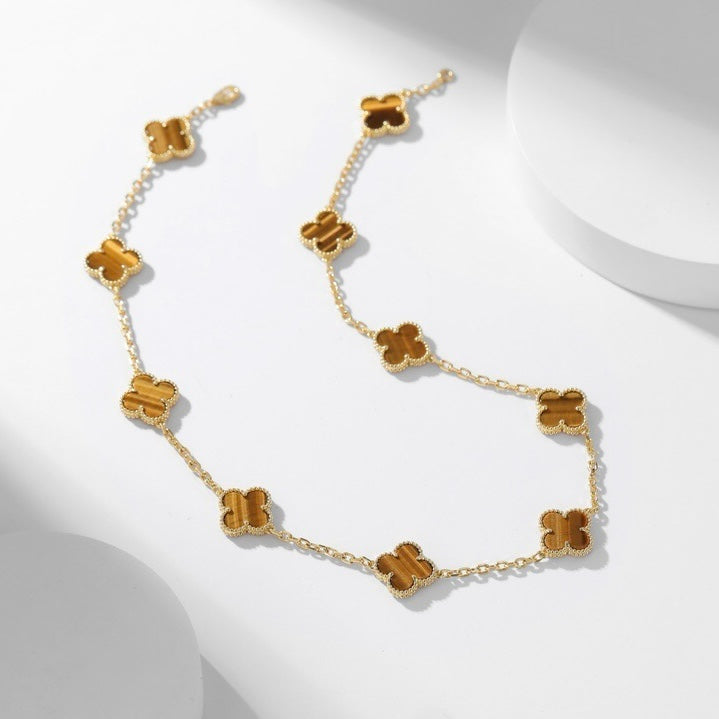 [Windsor Jewelry]CLOVERS THE 10-MOTIFS TIGER EYE NECKLACE