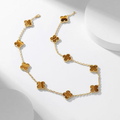 [Windsor Jewelry]CLOVERS THE 10-MOTIFS TIGER EYE NECKLACE