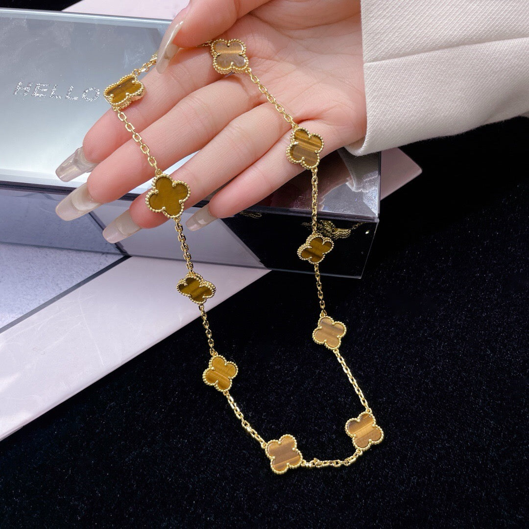 [Windsor Jewelry]CLOVERS THE 10-MOTIFS TIGER EYE NECKLACE