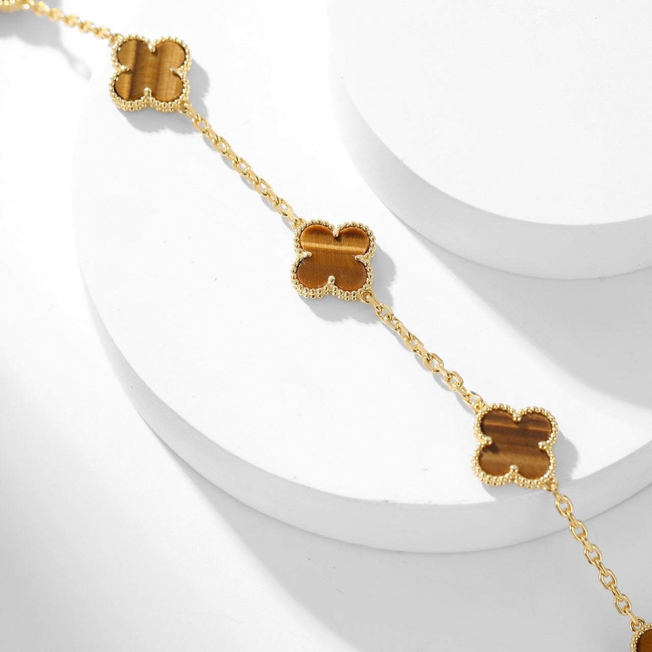 [Windsor Jewelry]CLOVERS THE 10-MOTIFS TIGER EYE NECKLACE