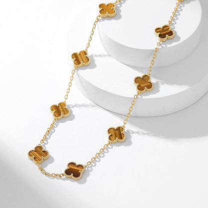 [Windsor Jewelry]CLOVERS THE 10-MOTIFS TIGER EYE NECKLACE