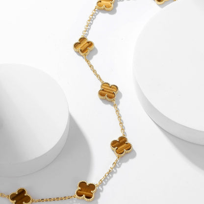 [Windsor Jewelry]CLOVERS THE 10-MOTIFS TIGER EYE NECKLACE