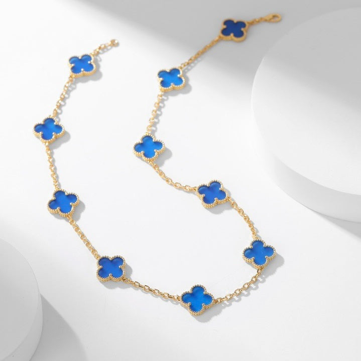 [Windsor Jewelry]CLOVERS THE 10-MOTIFS BLUE AGATE NECKLACE