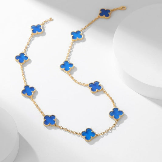 [Windsor Jewelry]CLOVERS THE 10-MOTIFS BLUE AGATE NECKLACE