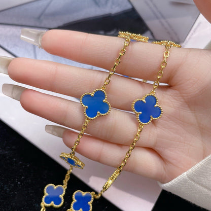 [Windsor Jewelry]CLOVERS THE 10-MOTIFS BLUE AGATE NECKLACE