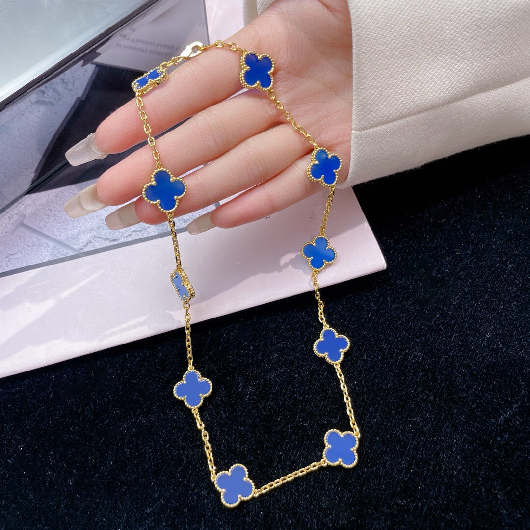[Windsor Jewelry]CLOVERS THE 10-MOTIFS BLUE AGATE NECKLACE