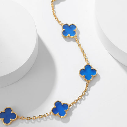 [Windsor Jewelry]CLOVERS THE 10-MOTIFS BLUE AGATE NECKLACE