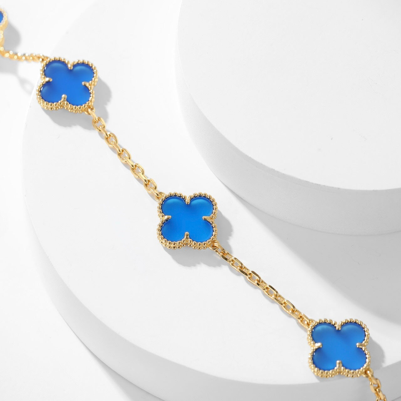 [Windsor Jewelry]CLOVERS THE 10-MOTIFS BLUE AGATE NECKLACE