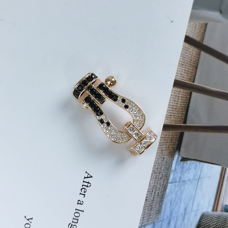 [Windsor Jewelry]FORCE LARGE HORSESHOE BLACK WHITE DIAMOND BRACELET SILVER