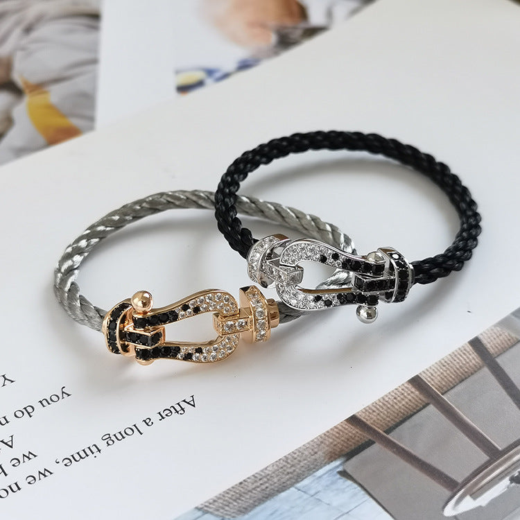 [Windsor Jewelry]FORCE LARGE HORSESHOE BLACK WHITE DIAMOND BRACELET SILVER