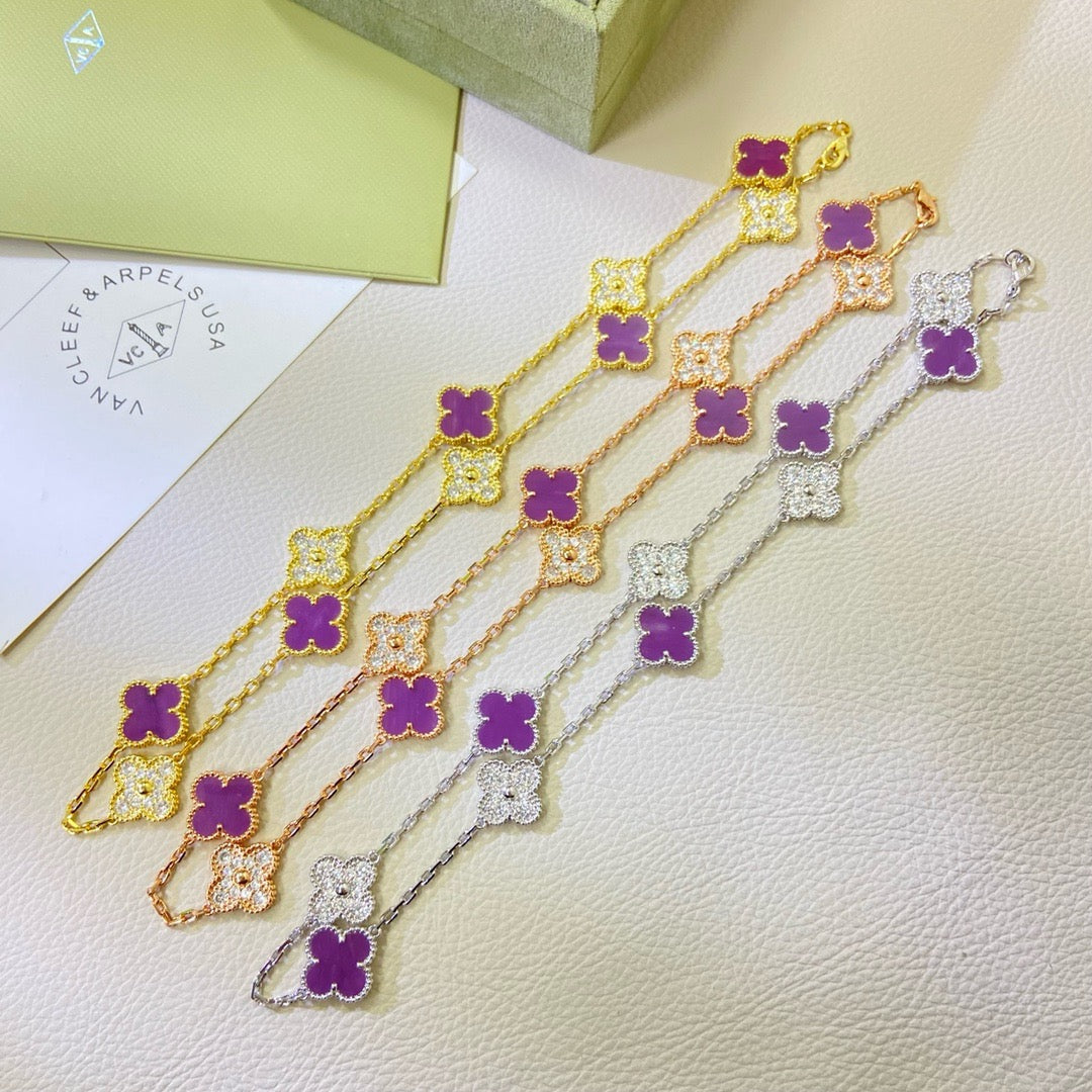 [Windsor Jewelry]CLOVER 10 MOTIFS  PURPLE VIOLET DIAMOND NECKLACE