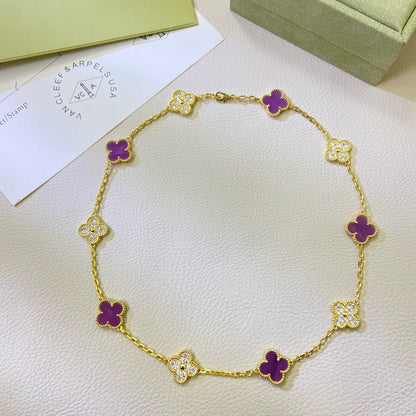 [Windsor Jewelry]CLOVER 10 MOTIFS  PURPLE VIOLET DIAMOND NECKLACE