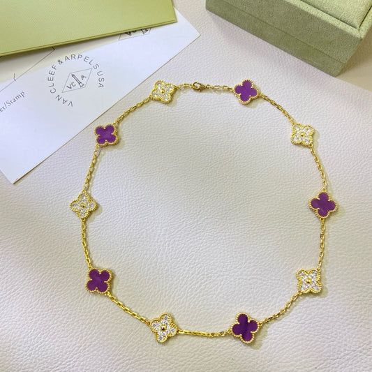 [Windsor Jewelry]CLOVER 10 MOTIFS  PURPLE VIOLET DIAMOND NECKLACE
