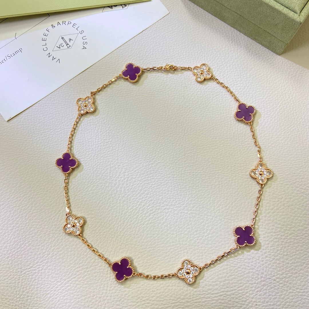 [Windsor Jewelry]CLOVER 10 MOTIFS  PURPLE VIOLET DIAMOND NECKLACE