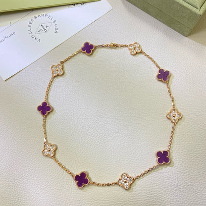[Windsor Jewelry]CLOVER 10 MOTIFS  PURPLE VIOLET DIAMOND NECKLACE