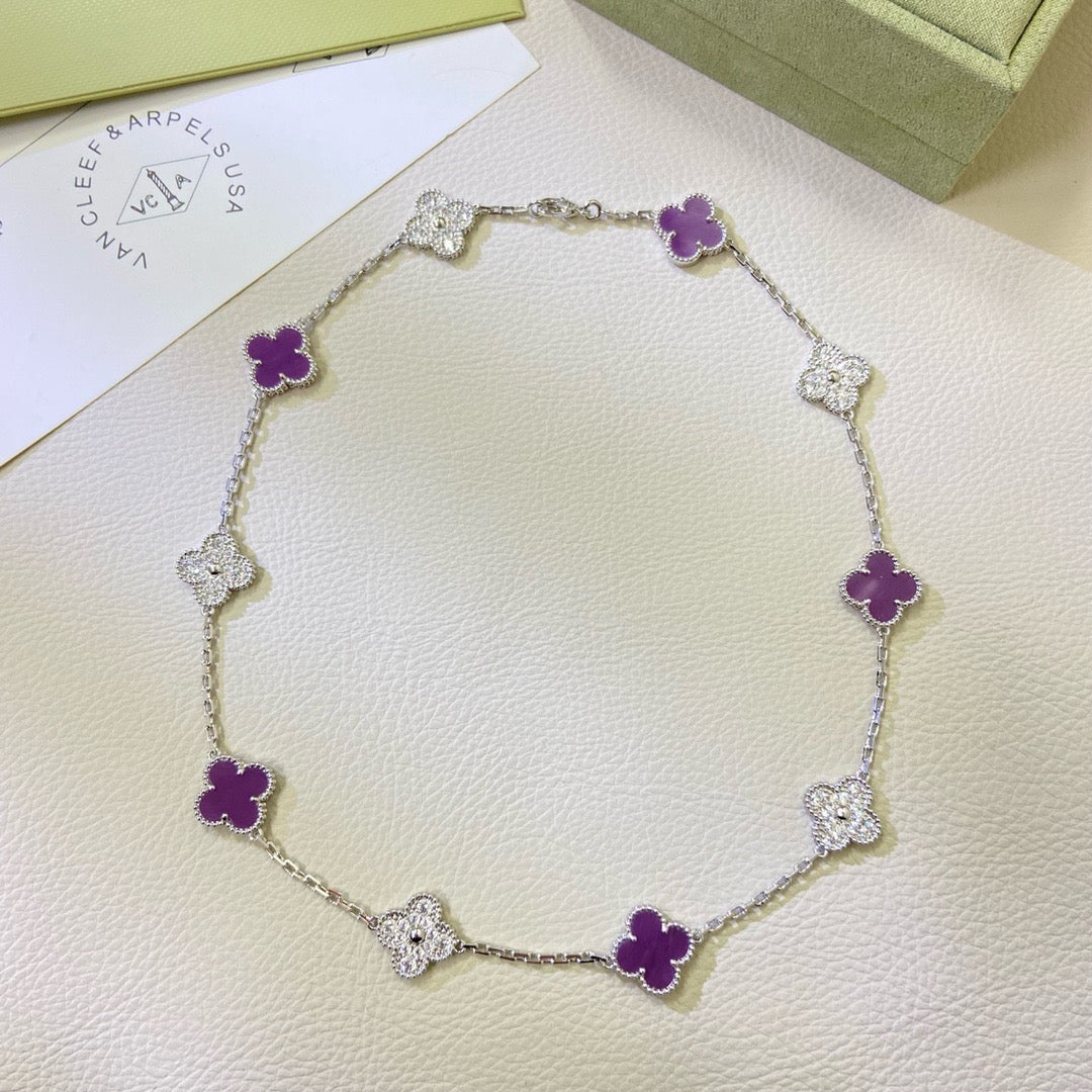 [Windsor Jewelry]CLOVER 10 MOTIFS  PURPLE VIOLET DIAMOND NECKLACE