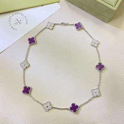 [Windsor Jewelry]CLOVER 10 MOTIFS  PURPLE VIOLET DIAMOND NECKLACE