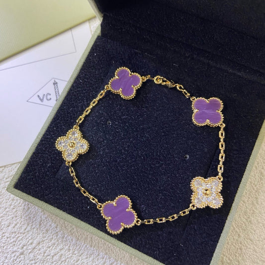 [Windsor Jewelry]CLOVER  5 MOTIFS  PURPLE VIOLET DIAMOND BRACELET