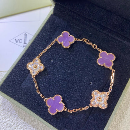[Windsor Jewelry]CLOVER  5 MOTIFS  PURPLE VIOLET DIAMOND BRACELET