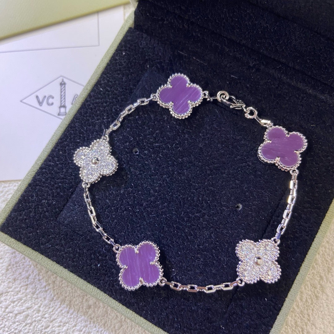 [Windsor Jewelry]CLOVER  5 MOTIFS  PURPLE VIOLET DIAMOND BRACELET