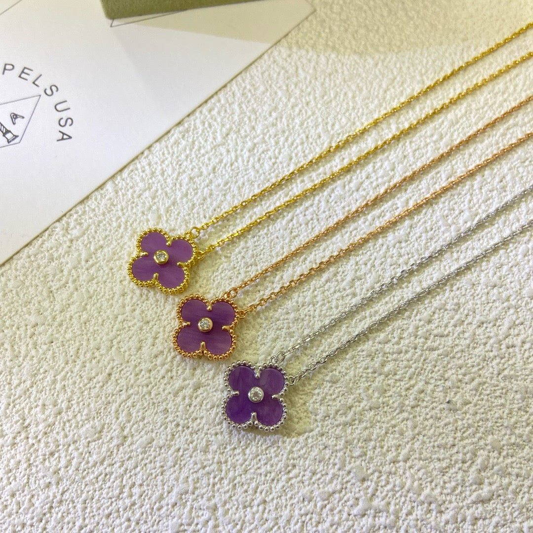 [Windsor Jewelry]CLOVER 15MM DIAMOND  PURPLE VIOLET NECKLACE