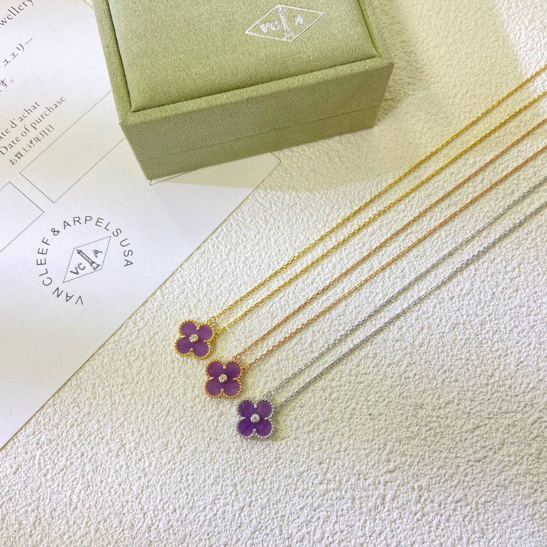 [Windsor Jewelry]CLOVER 15MM DIAMOND  PURPLE VIOLET NECKLACE