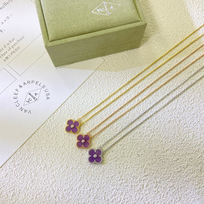 [Windsor Jewelry]CLOVER 15MM DIAMOND  PURPLE VIOLET NECKLACE