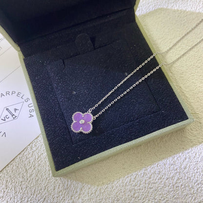 [Windsor Jewelry]CLOVER 15MM DIAMOND  PURPLE VIOLET NECKLACE