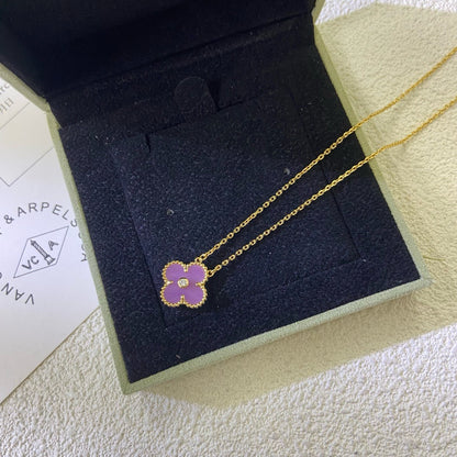 [Windsor Jewelry]CLOVER 15MM DIAMOND  PURPLE VIOLET NECKLACE
