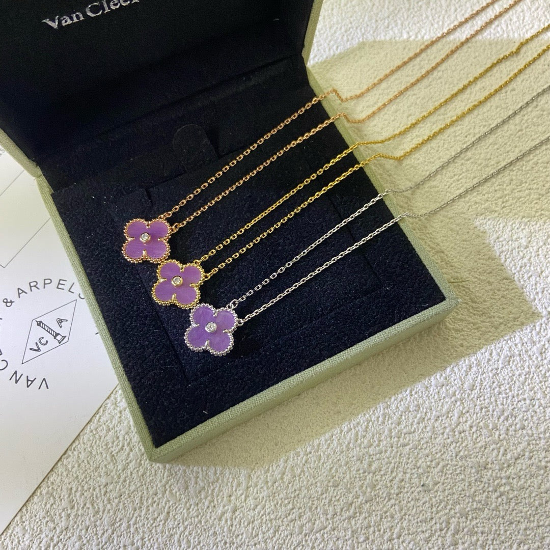 [Windsor Jewelry]CLOVER 15MM DIAMOND  PURPLE VIOLET NECKLACE
