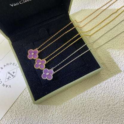 [Windsor Jewelry]CLOVER 15MM DIAMOND  PURPLE VIOLET NECKLACE