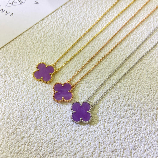 [Windsor Jewelry]CLOVER 15MM  PURPLE VIOLET NECKLACE