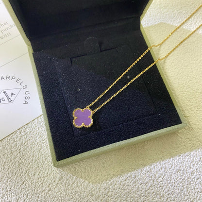 [Windsor Jewelry]CLOVER 15MM  PURPLE VIOLET NECKLACE