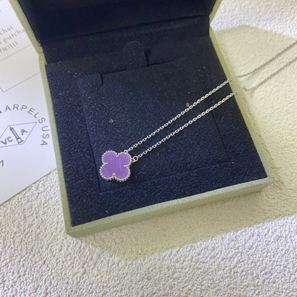 [Windsor Jewelry]CLOVER 15MM  PURPLE VIOLET NECKLACE