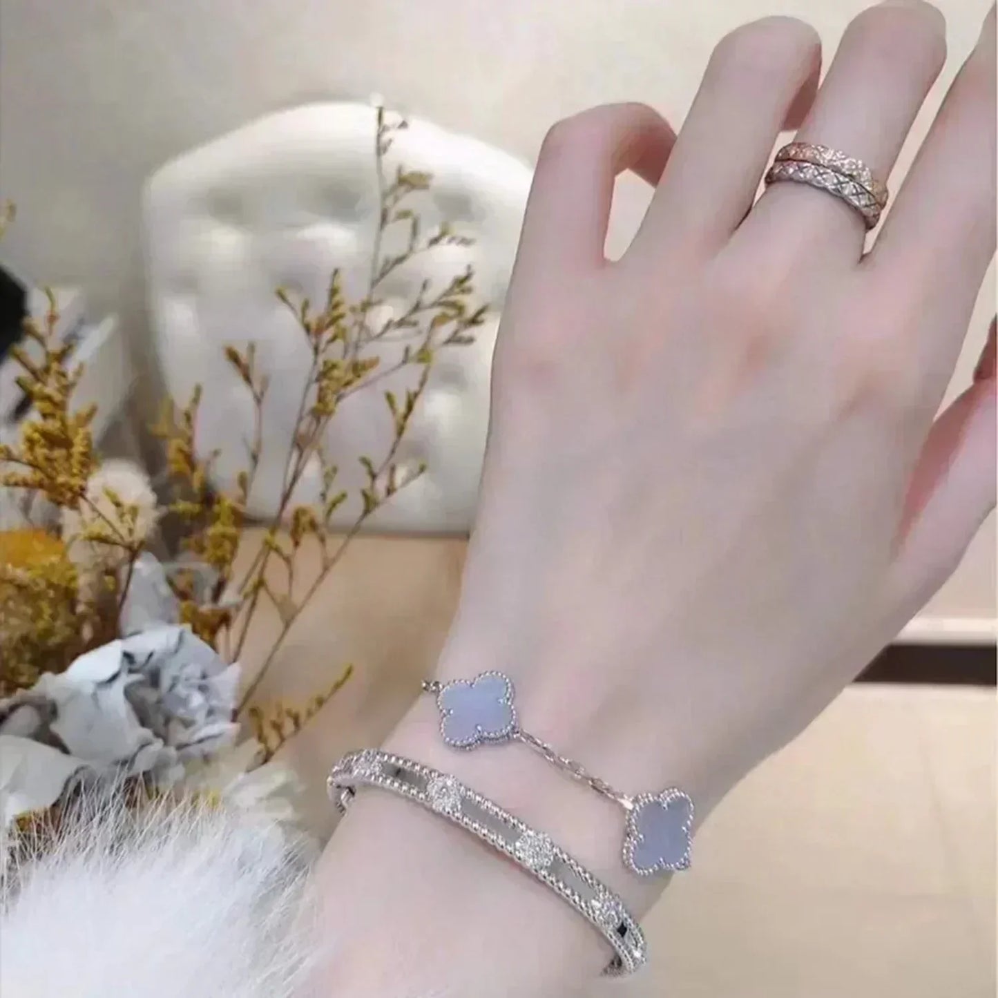[Windsor Jewelry]CLOVER  5 MOTIF PURPLE CHALCEDONY BRACELET SILVER