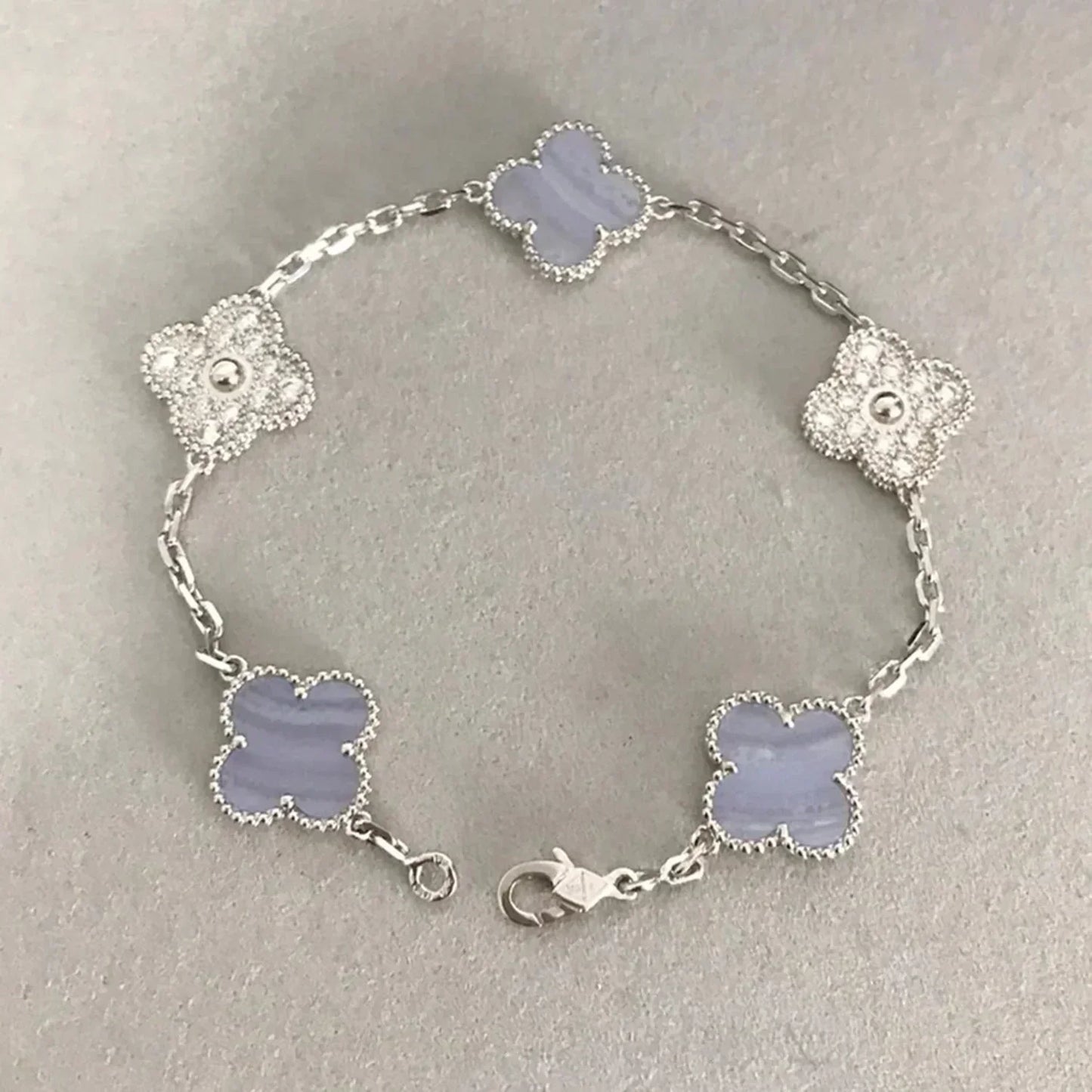 [Windsor Jewelry]CLOVER  5 MOTIF DIAMOND PURPLE CHALCEDONY BRACELET SILVER
