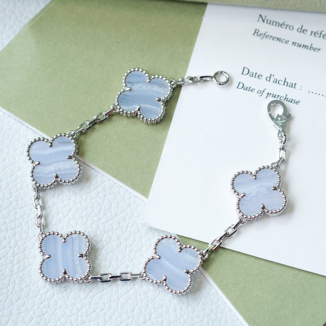 [Windsor Jewelry]CLOVER  5 MOTIF PURPLE CHALCEDONY BRACELET SILVER