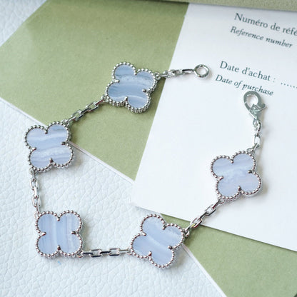 [Windsor Jewelry]CLOVER  5 MOTIF PURPLE CHALCEDONY BRACELET SILVER