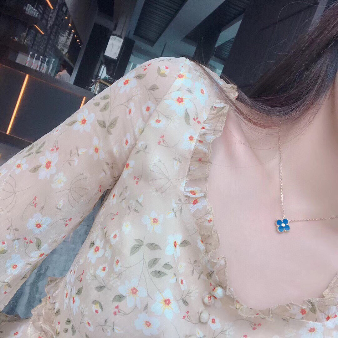 [Windsor Jewelry]CLOVER 15MM DIAMOND AND BLUE AGATE NECKLACE