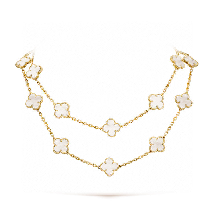 [Windsor Jewelry]CLOVER 20 MOTIFS WHITE MOP NECKLACE