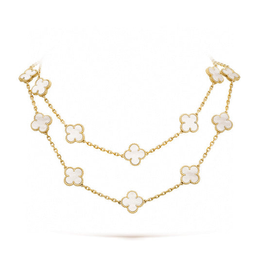 [Windsor Jewelry]CLOVER 20 MOTIFS WHITE MOP NECKLACE