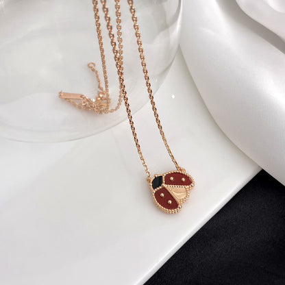 [Windsor Jewelry]LUCKY  CARNELIANS LADYBUG NECKLACE