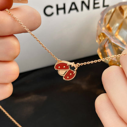 [Windsor Jewelry]LUCKY  CARNELIANS LADYBUG NECKLACE