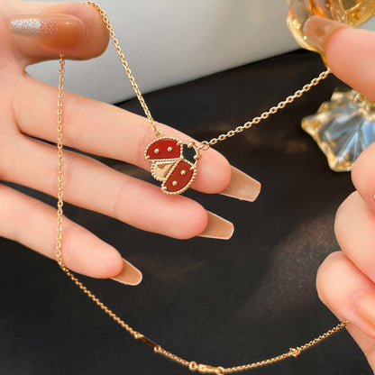 [Windsor Jewelry]LUCKY  CARNELIANS LADYBUG NECKLACE